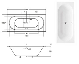 Prostokątna wanna do zabudowy Vitae Slim Besco 150 cm