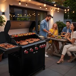 Grill gazowy ZEUS-D kolor czarny ruszt żeliwny moc 17,5 kW + pokrowiec + palnik boczny + LED zdjęcie 13