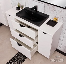 Biała szafka łazienkowa z czarną umywalką 120/3 cm Liv Victa