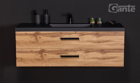 Szafka wisząca z czarną matową umywalką 120 cm kolor dąb naturalny S2 seria Fokus Loft Gante