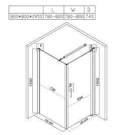 Kabina prysznicowa 80x80 kwadratowa drzwi pełne uchylne KZ1190A