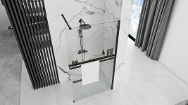 Czarna ścianka prysznicowa z półką i wieszakiem 120 cm Aero Black Evo Rea