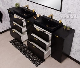 Czarna matowa szafka łazienkowa z dwiema czarnymi umywalkami 210 cm Liv 2 Victa