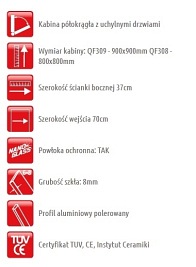 Kabina prysznicowa półokrągła 80x80 QF0308 Capri Atrium