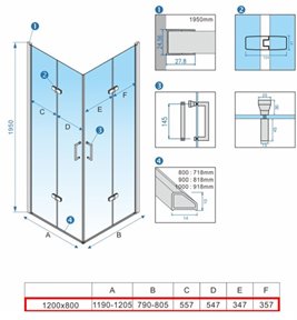 Złota kabina prysznicowa drzwi składane prostokątna 120x80 KZ12DG