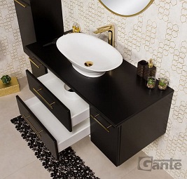 Szafka łazienkowa wisząca 120/50 cm czarny mat z umywalką nablatową Belli Gold Gante