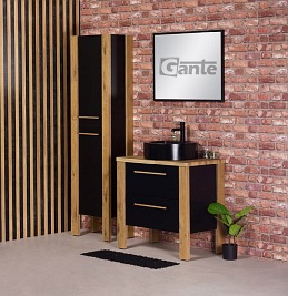 Stojąca szafka łazienkowa 80 cm czarny mat z czarną umywalką Cortez Gante