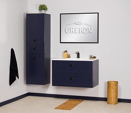 Wisząca szafka z umywalką granatowy mat 80 cm seria Grend Gante