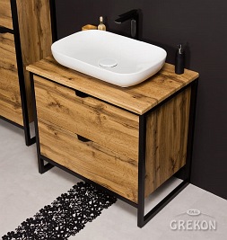 Szafka z białą umywalką styl loftowy 80 cm seria New York