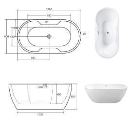 Wanna wolnostojąca korek klik-klak chrom 150 cm Navia Besco