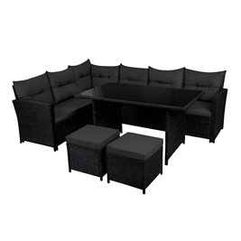 Zestaw mebli ogrodowych z technorattanu narożnik, stół, pufy Toledo czarny