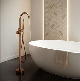 Bateria wannowa podłogowa Lungo Rea miedź szczotkowana