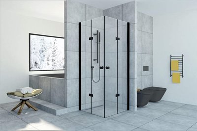 Czarna matowa kabina prysznicowa drzwi składane 80x80 cm BKP122FT08K Foldex Clean Glass