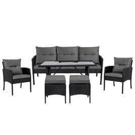 Zestaw mebli ogrodowych z technorattanu sofa, stół, krzesła, pufy Manas