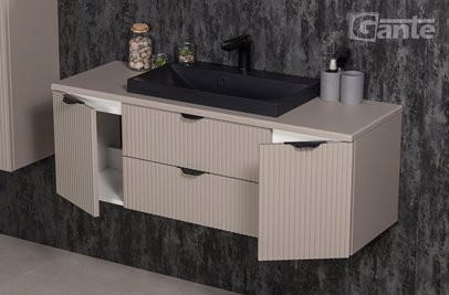 Szafka łazienkowa z lamelami wisząca z czarną nablatową umywalką 120 cm 39/2 Victa Lamello kolor fume mat