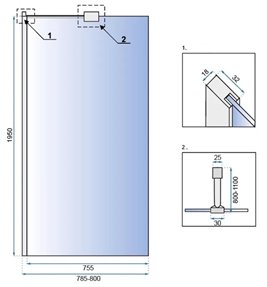 Ścianka prysznicowa walk-in profile chromowane 80 cm Aero Rea