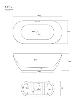 Wanna akrylowa, wolnostojąca Olvena Corsan 160 cm korek klik-klak biały