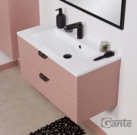 Szafka łazienkowa pudrowy róż z umywalką czarny uchwyt 80 cm Magnolia Gante