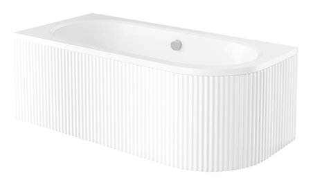 Biała ryflowana wanna asymetryczna akrylowa z obudową Avita Besco 180 cm Lewa