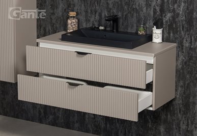 Szafka łazienkowa z lamelami wisząca z czarną nablatową umywalką 100 cm 39/2 Victa Lamello kolor fume mat