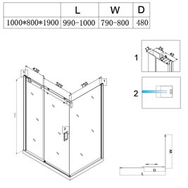 Biała kabina prysznicowa szkło 8 mm prostokątna 100x80 KZ203A