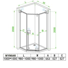 Czarna kabina prysznicowa pięciokątna 100x100 drzwi uchylne BS07C