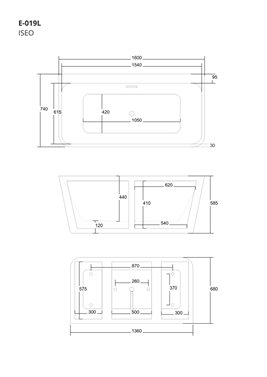Wanna akrylowa, przyścienna wolnostojąca Iseo Corsan 160 cm korek klik-klak chrom
