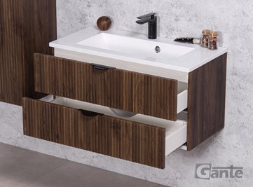 Szafka łazienkowa z lamelami wisząca z umywalką 80 cm 39/2 Victa Lamello kolor orzech