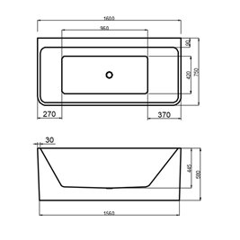 Wanna wolnostojąca czarny przelew oraz korek przyścienna 160 cm Sofia Hydrosan