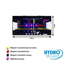 Czarna prostokątna wanna z hydromasażem 170x84 cm Iris 933C Hydrosan