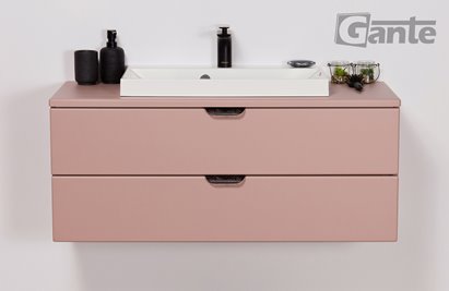 Szafka łazienkowa pudrowy róż z umywalką nablatową czarny uchwyt 100 cm Magnolia Gante