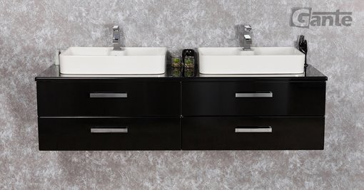 Czarna szafka wisząca z dwiema umywalkami 160 cm seria Fokus C