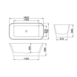 Wanna wolnostojąca złoty przelew oraz korek prostokątna 160 cm Viana Hydrosan