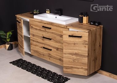 Szafka wisząca z umywalką nablatową 180 cm 39/3 kolor dąb naturalny seria Fokus Loft Gante