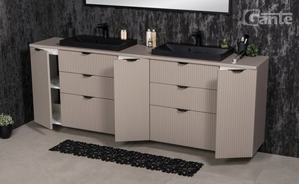 Szafka łazienkowa z lamelami wisząca z czarnymi nablatowymi umywalkami 210 cm 39/3 Victa Lamello kolor fume mat