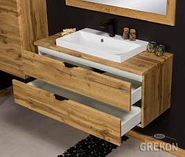 Szafka łazienkowa wisząca z umywalką nablatową dąb naturalny 100 cm Victa Gante