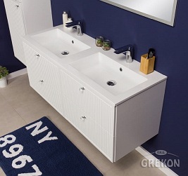 Szafka łazienkowa wisząca z podwójną umywalką biały mat 120 cm Argento Gante