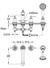Bateria wannowa 4-otworowa Armance AM5232 ORB