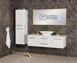 Szafka wisząca biały mat z umywalką nablatową 140/50 cm Belli Gold Gante