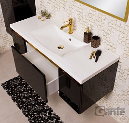 Czarna szafka z umywalką złoty uchwyt 120 cm seria Diamond Gold Gante C