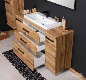 Szafka wisząca z białą umywalką nablatową 140 cm 39/3 kolor dąb naturalny seria Fokus Loft Gante