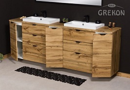 Szafka łazienkowa z umywalkami nablatowymi dąb naturalny 210 cm Victa Gante