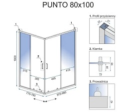 Kabina prysznicowa 100x80, srebrne profile Punto Rea