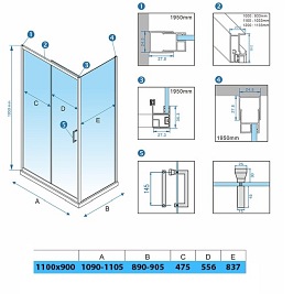 Czarna kabina prysznicowa prostokątna 90x110 KZ104BB