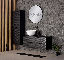 Szafka łazienkowa wisząca z umywalką 120 cm szklane fronty czarny uchwyt Glow Gante