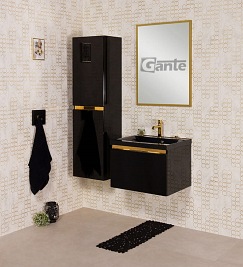 Czarna szafka z czarną umywalką złoty uchwyt 60 cm seria Diamond Gold Gante C