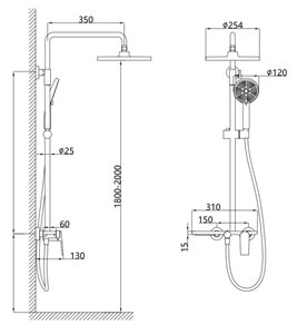 Zestaw prysznicowy deszczownica ze słuchawką AMANDA-GR-BR kolor szczotkowana stal