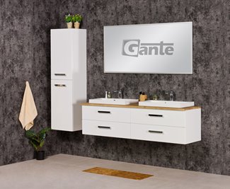 Szafka wisząca z dwiema umywalkami 160 cm blat dąb naturalny seria Fokus B