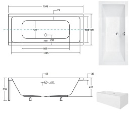 Wanna prostokątna 155 cm Quadro Besco
