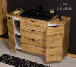 Szafka łazienkowa z czarną umywalką nablatową dąb naturalny 120 cm Victa Gante